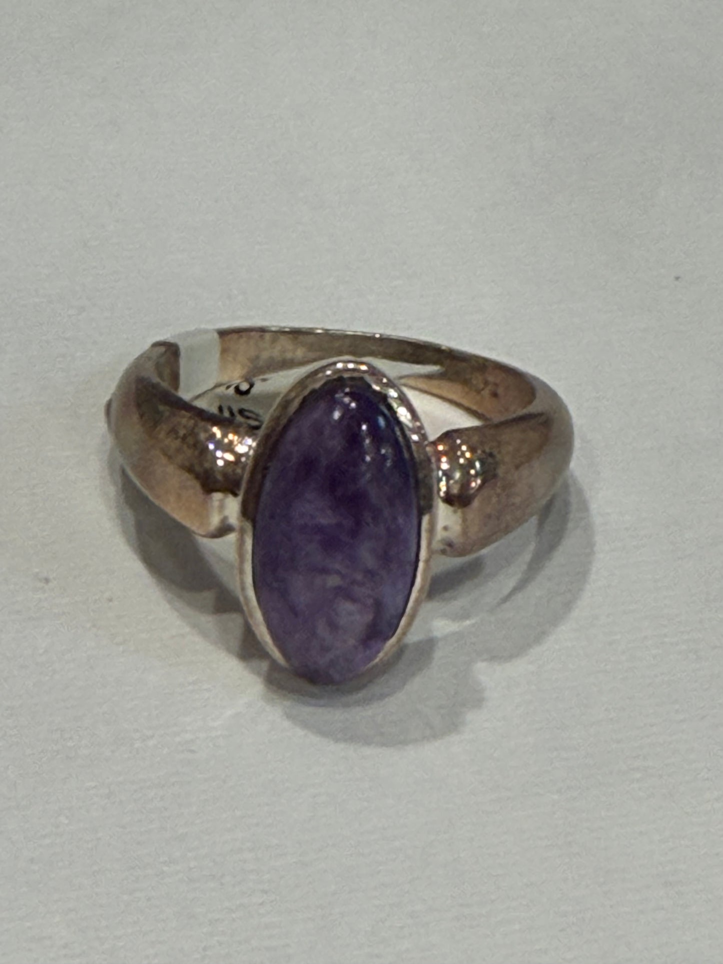Charoite Oval Shoulder Band Sterling Silver Ring Size 8
