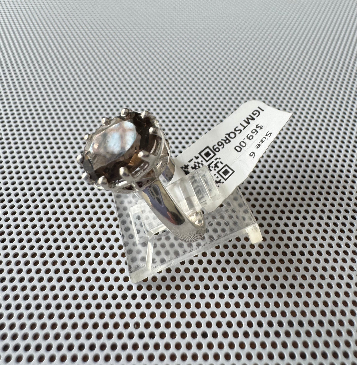 Smoky Quartz .925 Silver Ring Size 6