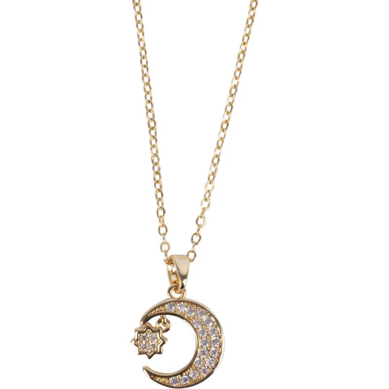 MOON & STAR GOLD TONE STAINLESS STEEL NECKLACE