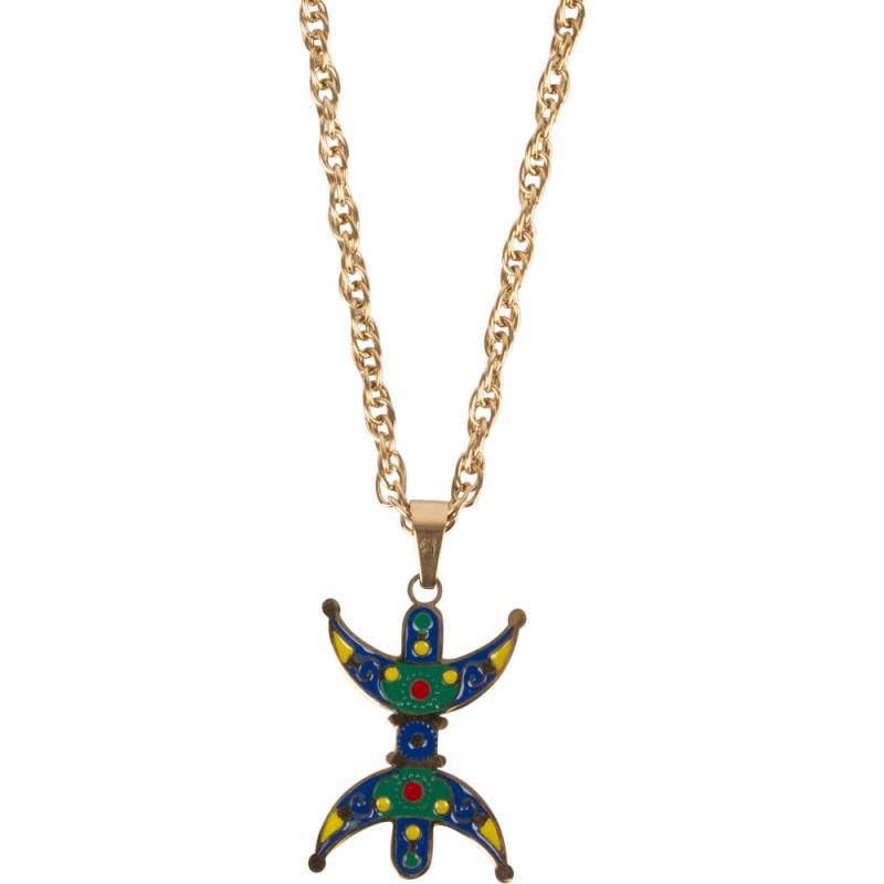 DOUBLE CRESCENT GOLD TONE STAINLESS STEEL NECKLACE