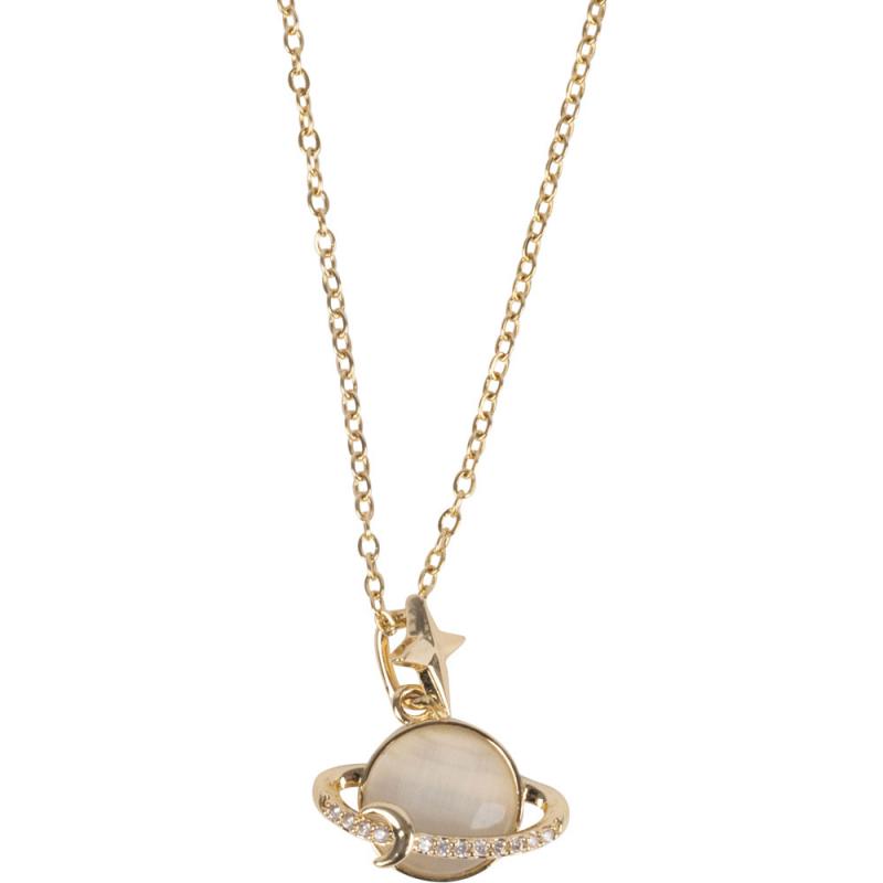 SATURN GOLD TONE STAINLESS STEEL NECKLACE