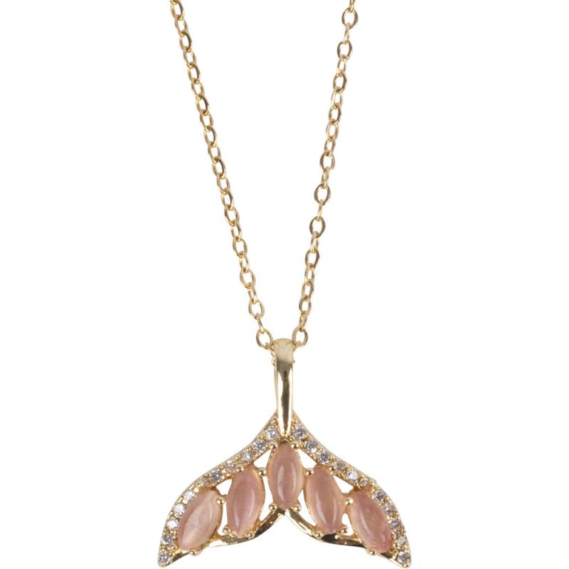 WHALE'S TAIL W/ CZ STONES GOLD TONE STAINLESS STEEL NECKLACE