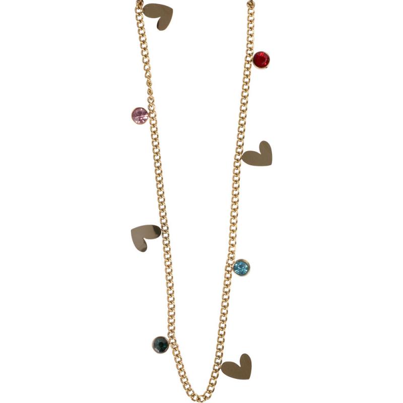 HEARTS W/ CZ STONES GOLD TONE STAINLESS STEEL NECKLACE