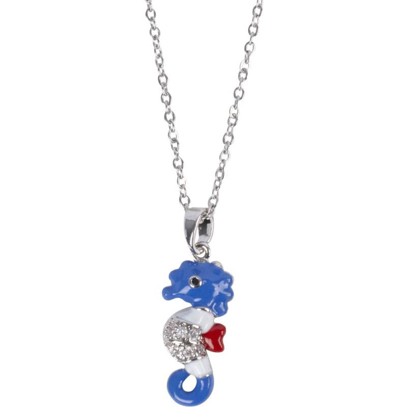 SEAHORSE W/ CZ STONES SILVER TONE STAINLESS STEEL NECKLACE