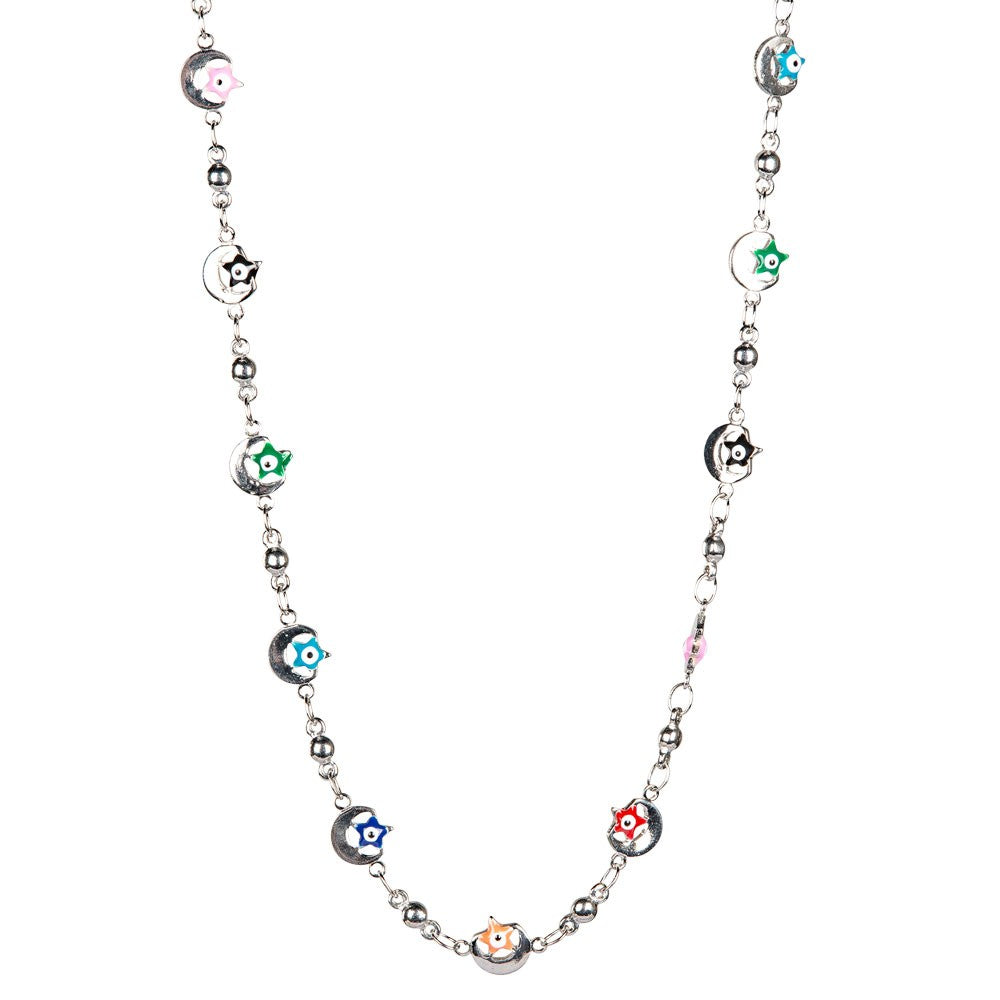 MOON & STARS EVIL EYE MULTI COLORED ADJUSTABLE NECKLACE