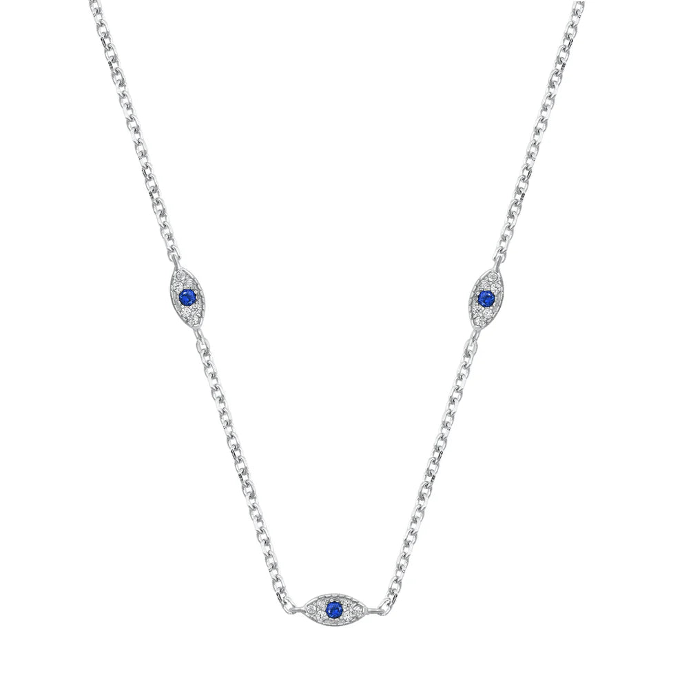 3 Evil Eye CZ Stones .925 Sterling Silver Necklace