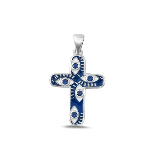 Cross Evil Eye .925 Sterling Silver Pendant