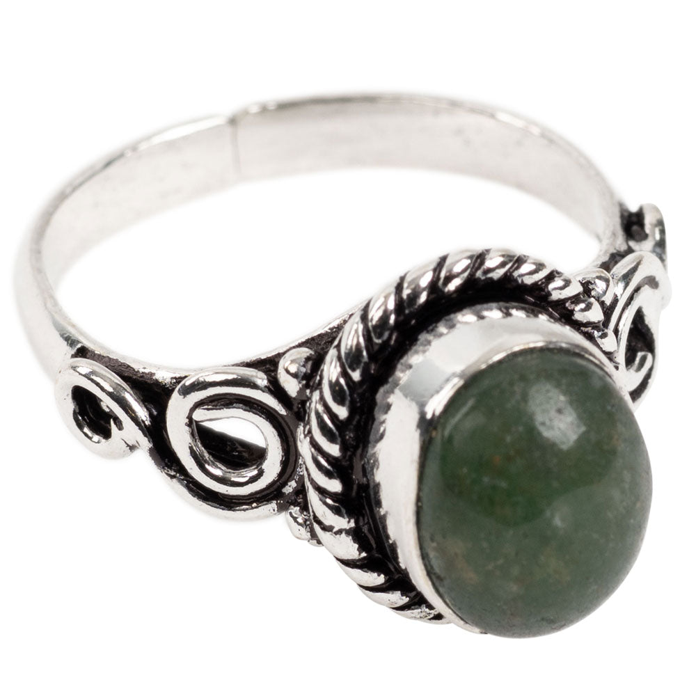 Green Aventurine Cab Adjustable Small Ring - Brass