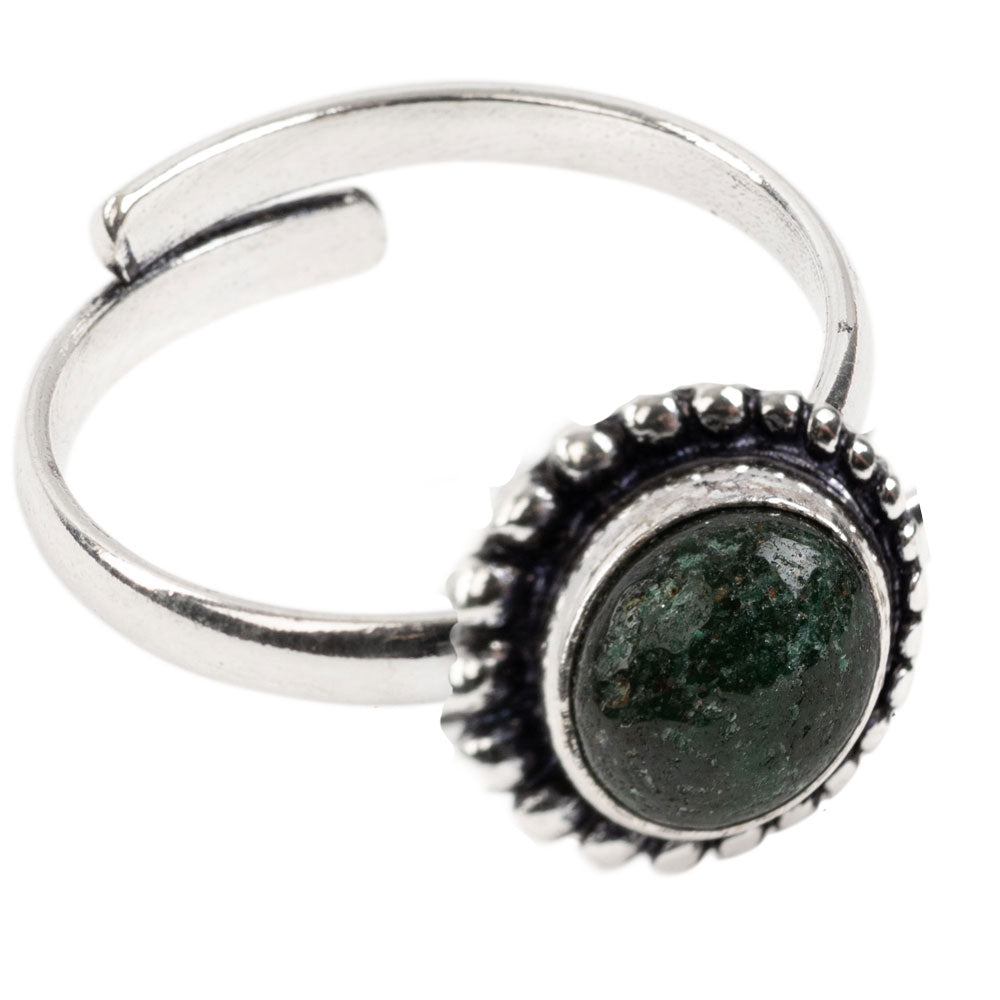 Green Jade Cab Adjustable Small Ring - Brass