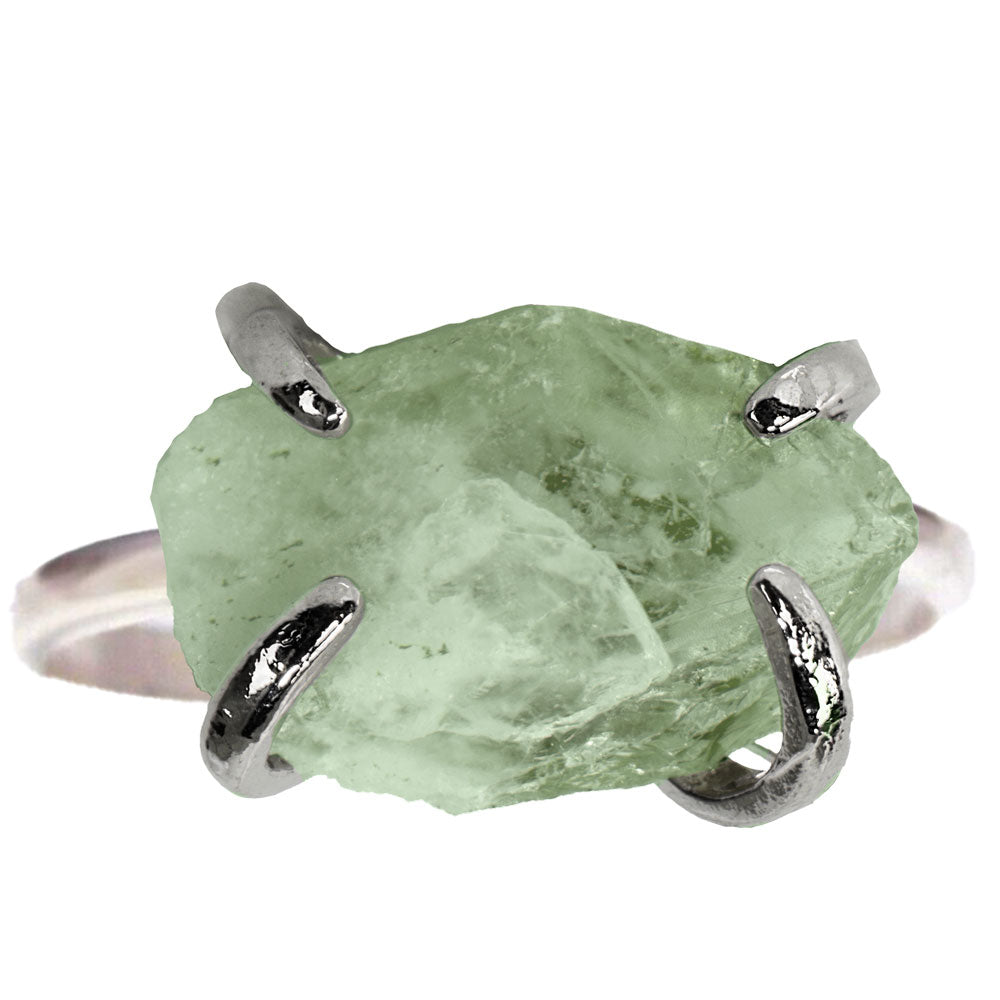 Green Aventurine Raw Silver Plated Brass Claw Set Adjustable Ring