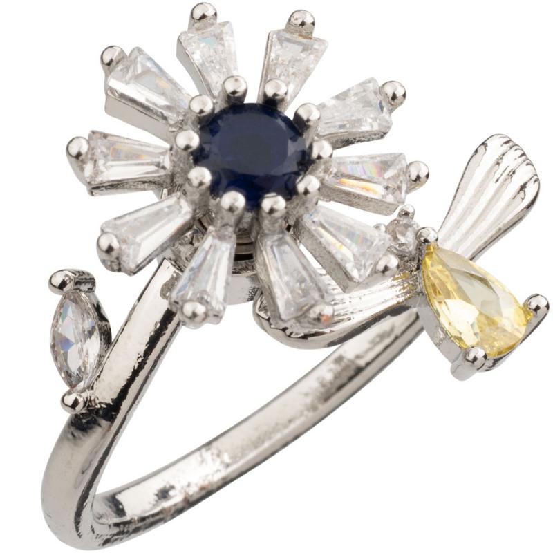 Bee & Blue Flower Spin Ring