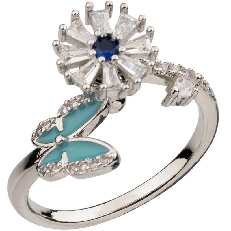 Butterfly & Blue Flower Spin Ring