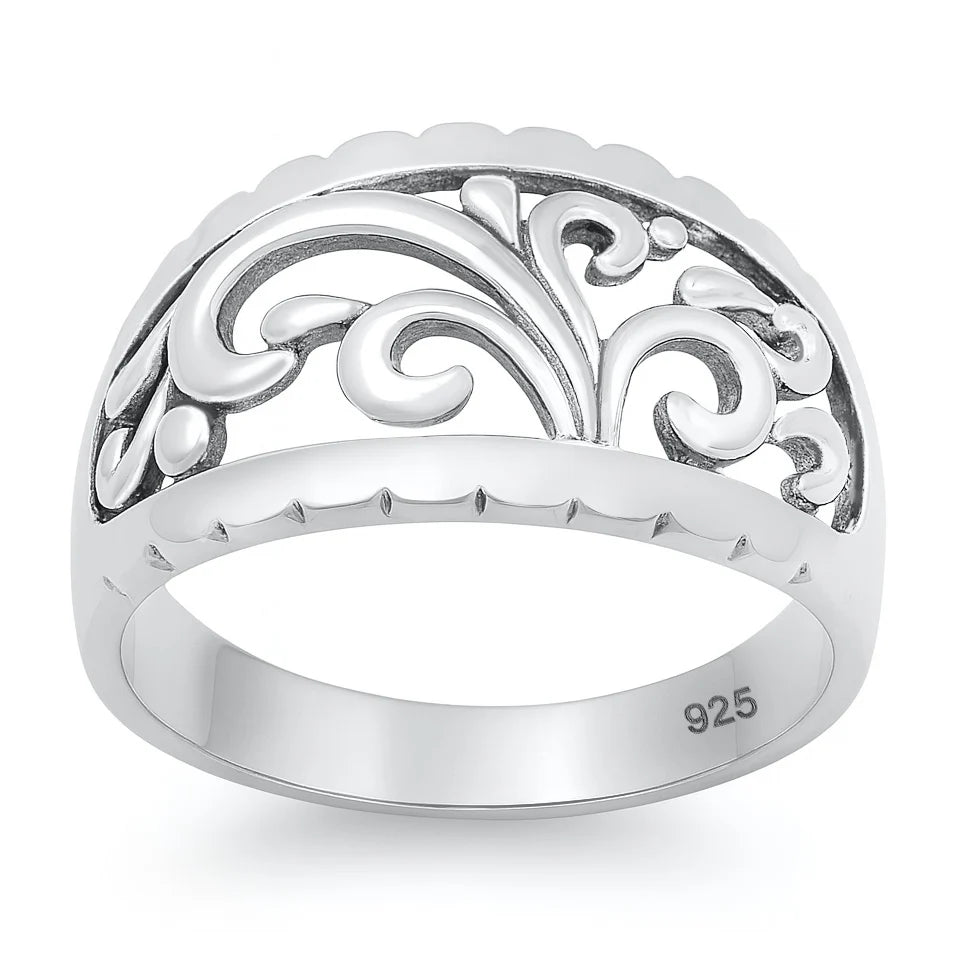 Ornate With Swirl Band .925 Sterling Silver Ring Size 7