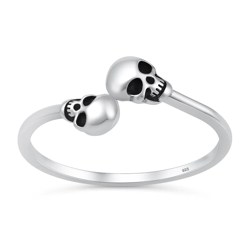 Skull Heads .925 Sterling Silver Ring Size 6