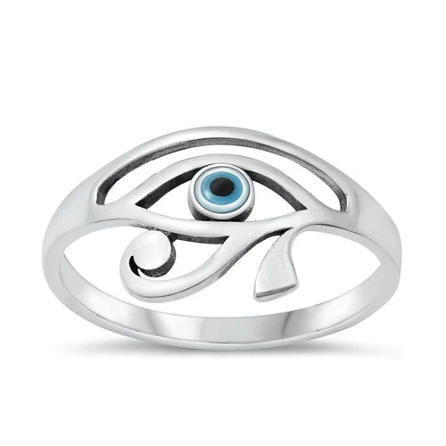 Eye Of Horus Evil Eye Bead .925 Sterling Silver Ring Size 6