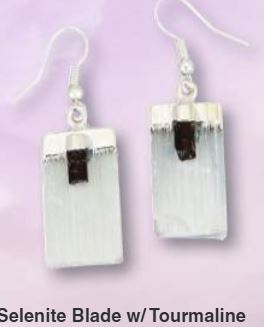 Selenite Blade with Gemstone Point Plated Earings