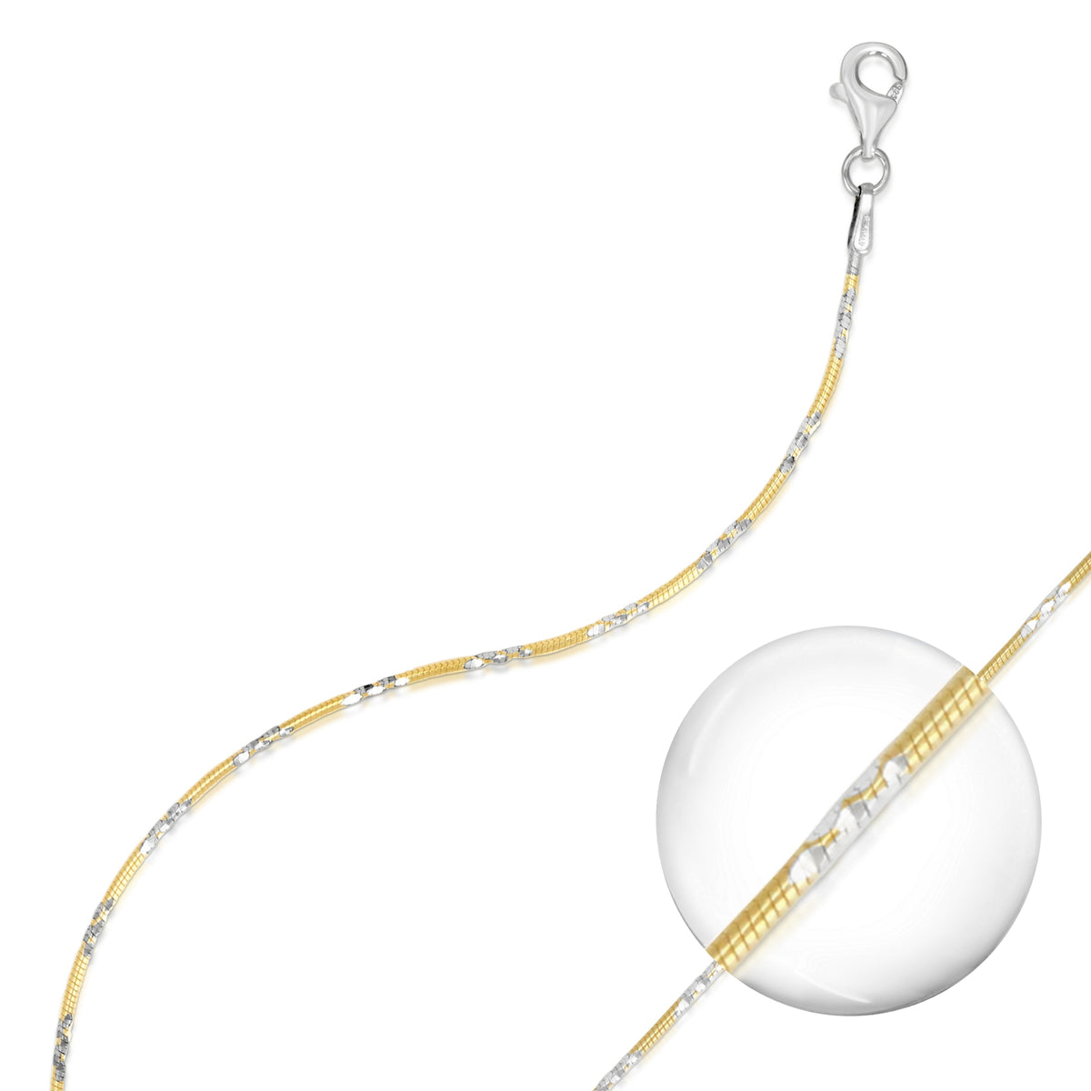 20" Snake Diamond Cut Yellow Gold / White 1MM .925 Sterling Silver Chains