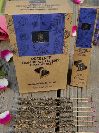 Presence Incense Sticks - Rose Petals, Lavender & Frankincense - 25 grams - SONAVI – Nature’s Collection: