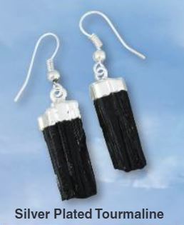 Black Tourmaline Natural Gold Plated Earrings - Brazil
