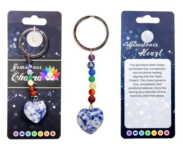 Heart Gemstones With Chakra Beads Keychains - Choose