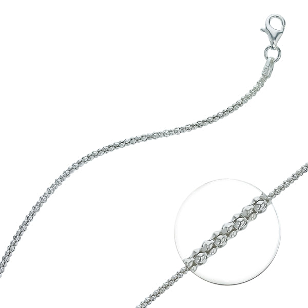 16" Popcorn Coreana Diamond Cut 2.2MM .925 Sterling Silver Chains