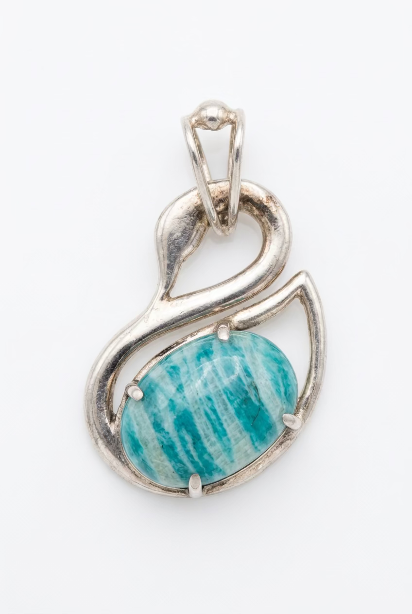 Amazonite Sterling Silver Pendant – calming blue-green crystal jewelry known for soothing energy and promoting communication.