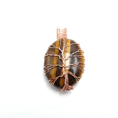 Tiger Eye Tree Pendant Copper Wire Wrap Pendant