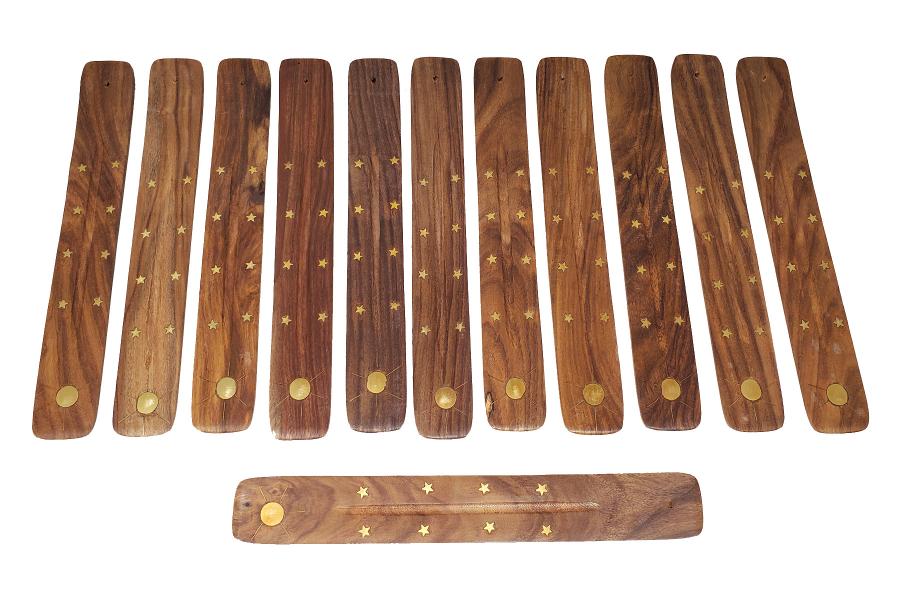 Sun Inlaid Wood Boat Incense Burner 10"L