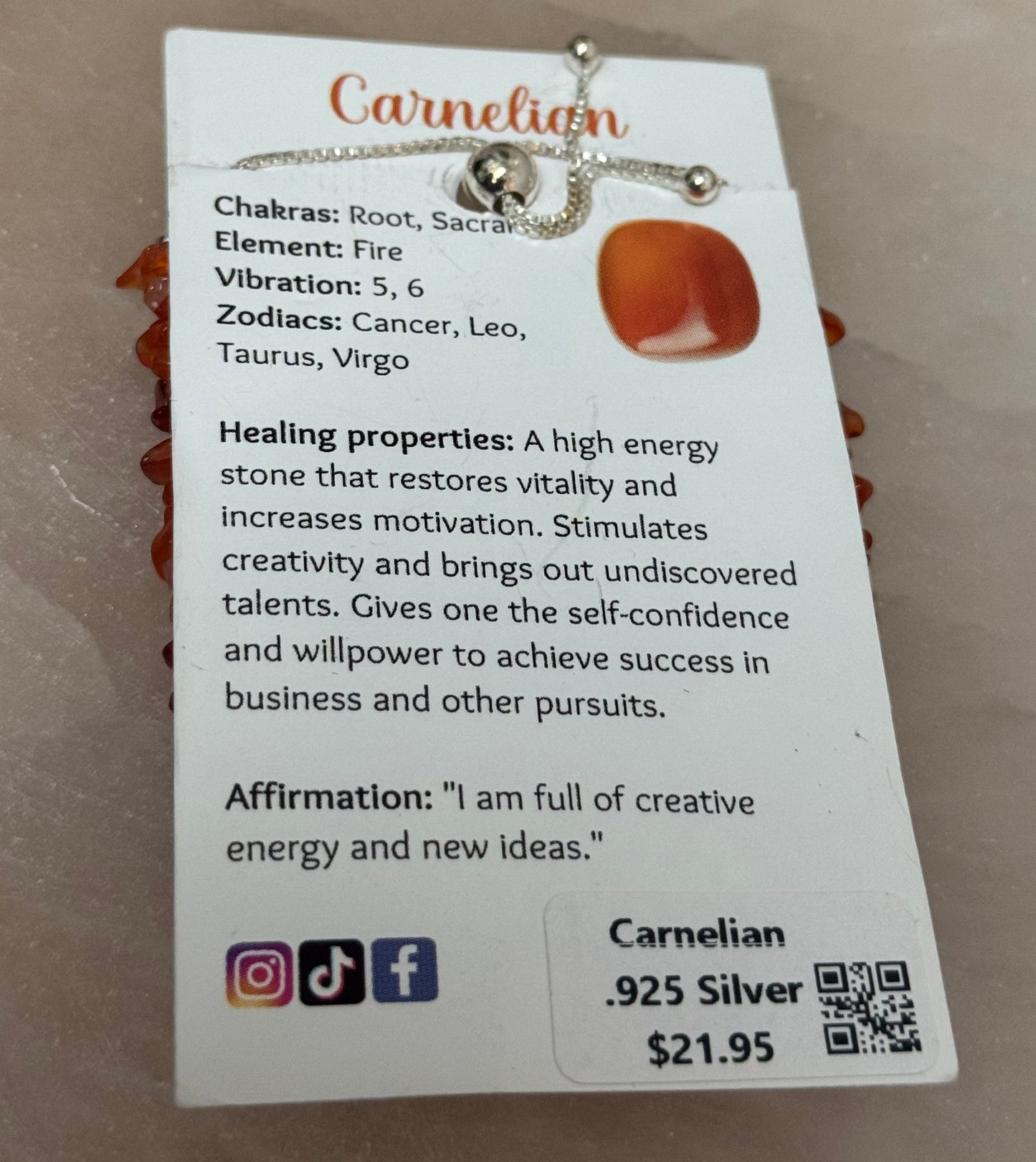 Carnelian 925 Silver Bracelet – vibrant orange carnelian stones beautifully crafted in sterling silver for a bold, energetic look.
