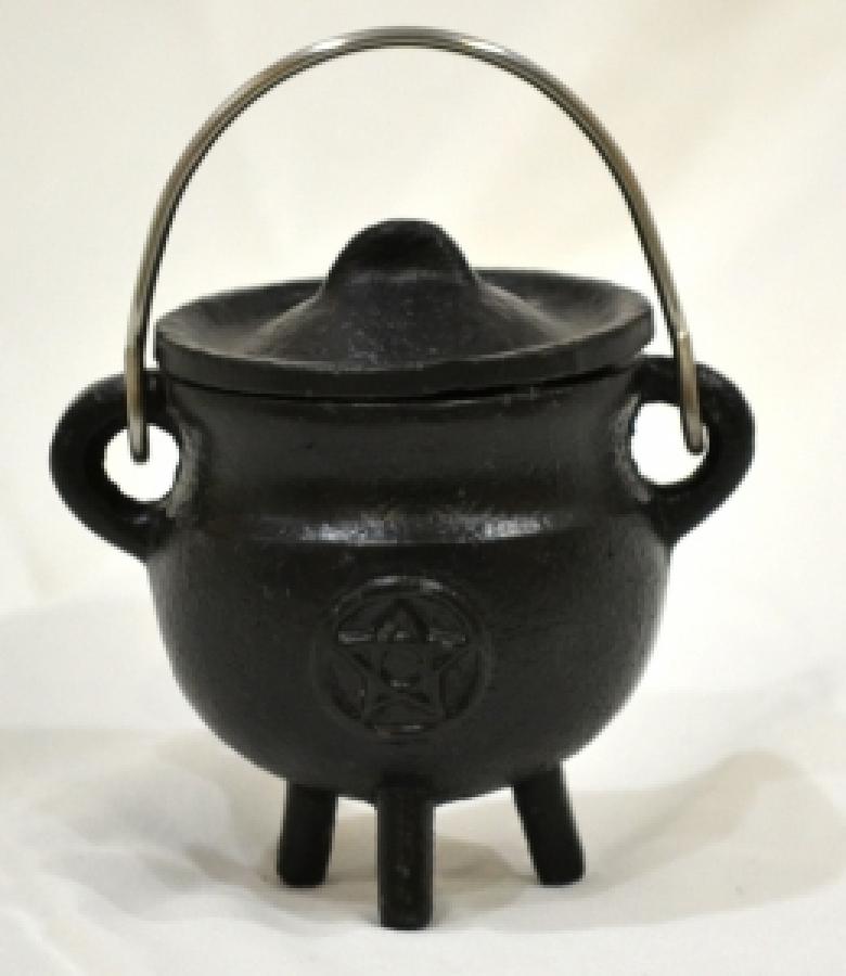 Pentacle Cast Iron Cauldron with lid 3"H 2.75"D