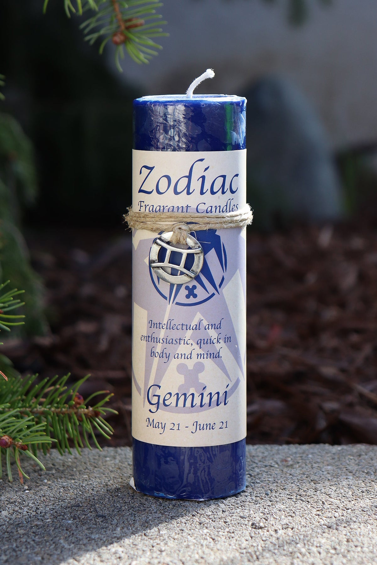 Gemini Zodiac Scented Candle with pewter pendant