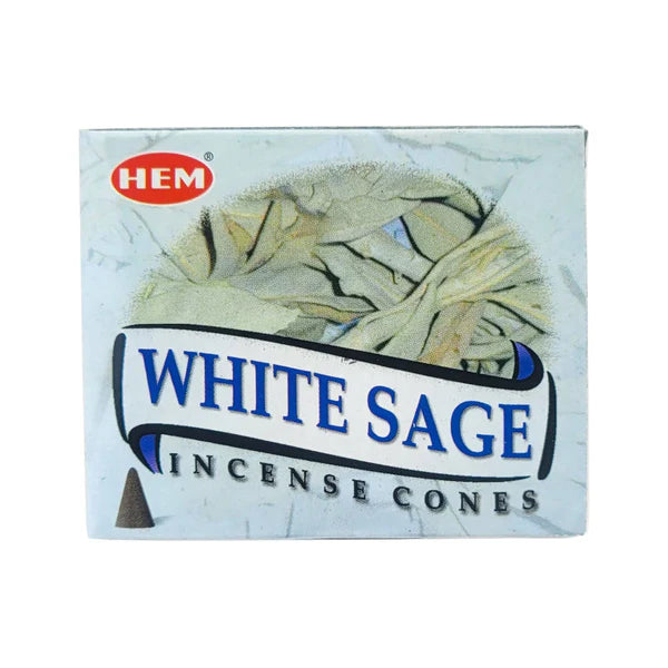 Hem White Sage Traditional Incense Cones (10) – cleansing incense cones with white sage for purification, protection, and spiritual balance.