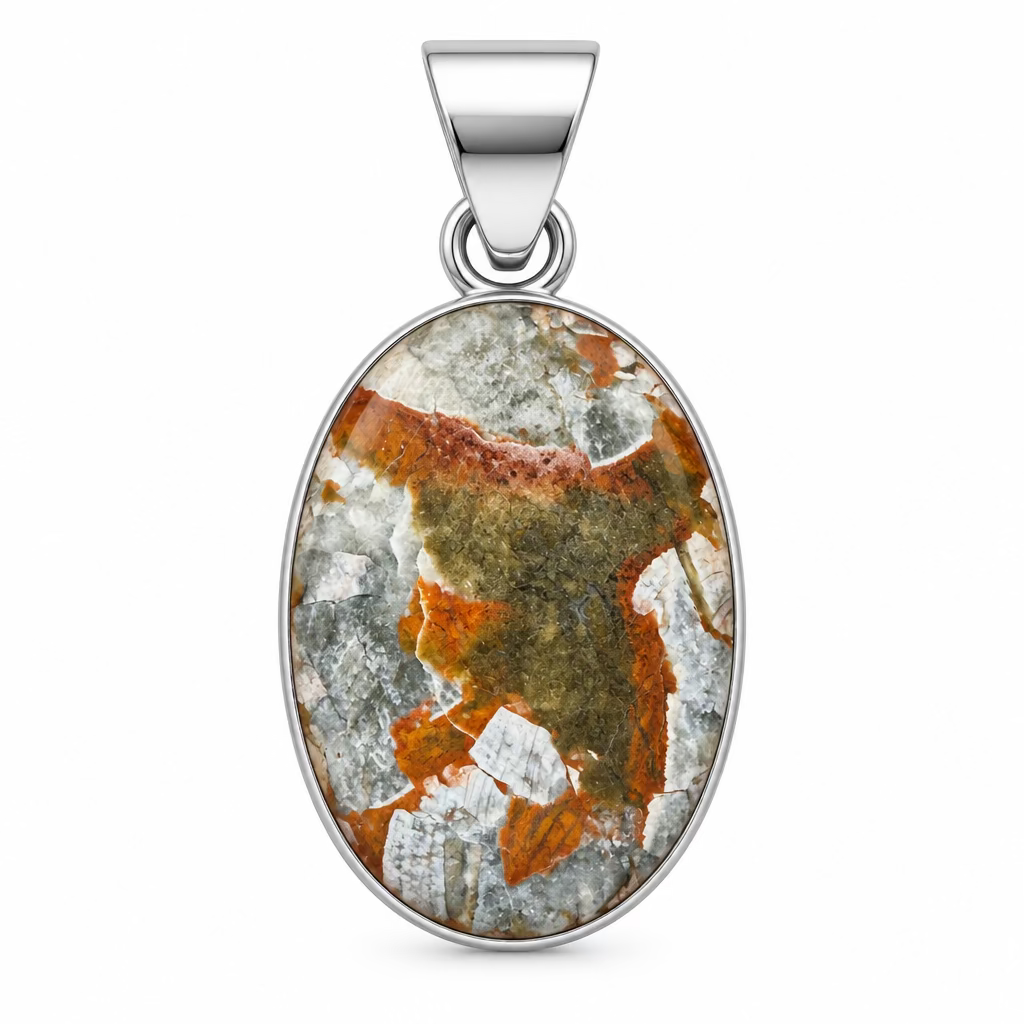 Mushroom Jasper Oval SS Pendant – unique oval-shaped jasper silver jewelry known for grounding and balancing energies.