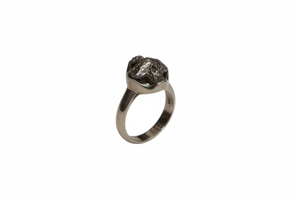 Meteorite Natural Sterling Silver Ring size 7 – unique silver jewelry featuring authentic meteorite stone symbolizing cosmic energy and strength.