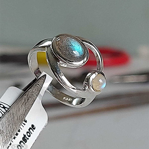 Labradorite Moonstone Mystical Goddess Sterling Silver Ring Size 7