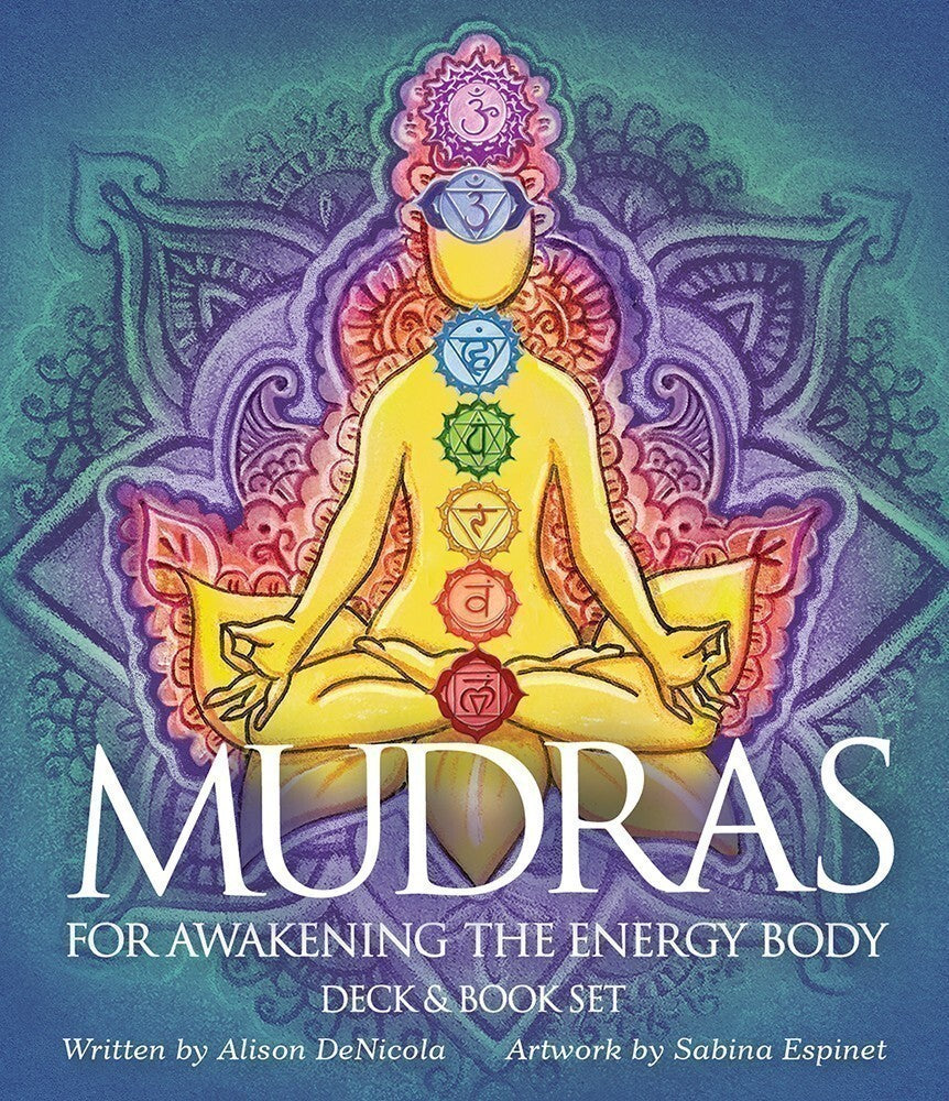 Mudras for Awakening the Energy Body by Alison DeNicola with art by Sabina Espinet – A deluxe 40-card deck (33 mudras + 7 chakras) and illustrated 112‑page guidebook teaching energy‑focused hand gestures for wellness.