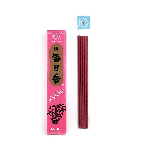 Nippon Kodo Morning Star Lotus 50-stick incense box, official packaging photograph