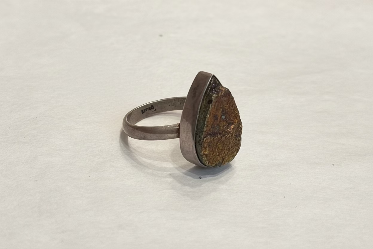 Peacock Ore Chalcopyrite Drop Sterling Silver Ring size 8 – vibrant multicolored crystal jewelry known for energy cleansing and creativity.