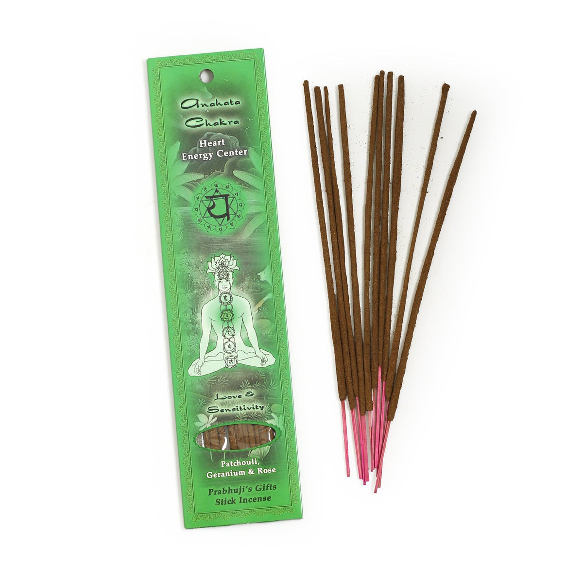 Prabhuji's Gifts Anahata Chakra Sticks — official product packaging