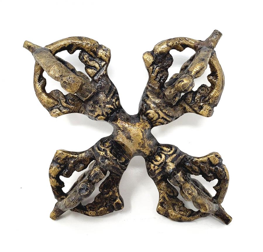 Tibetan Brass Dorje 3.5" ( Four Sided Double Dorje ) Vishvavajra