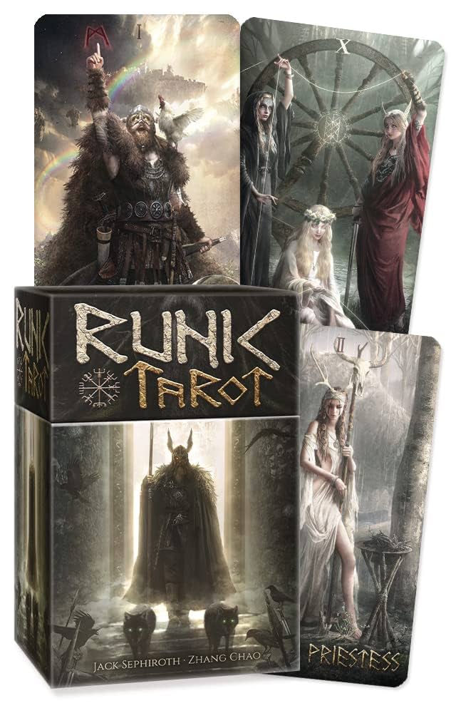 Runic Tarot Mini by Jack Sephiroth – compact 78‑card Norse mythology tarot deck blending runes, gods, and elemental wisdom.