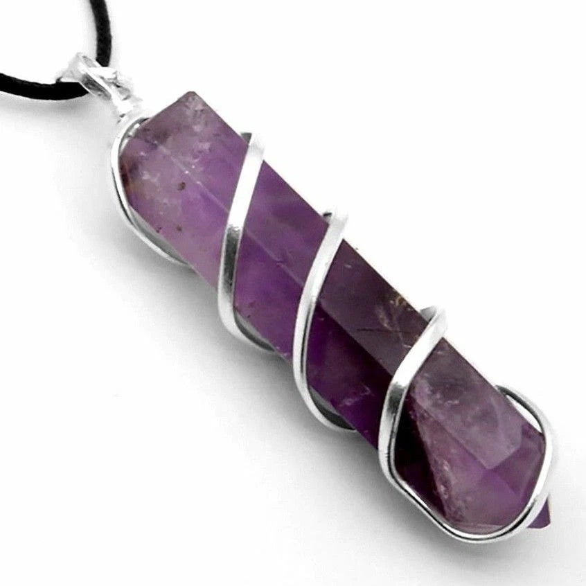 Amethyst Coil Wrapped Point Pendant