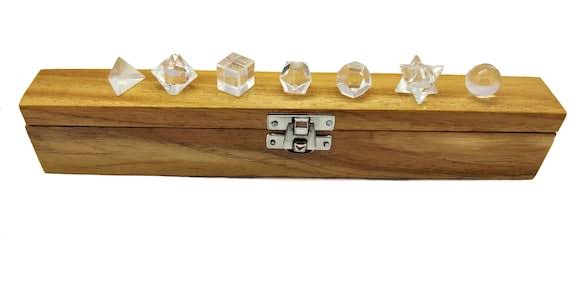 Clear Quartz Platonic Sacred Geometry Set in Solid Wood Box