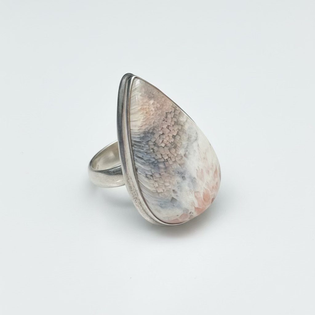 Scolecite Orange Sterling Silver Ring size 6 – vibrant orange crystal jewelry from Brazil known for energy cleansing and spiritual growth.