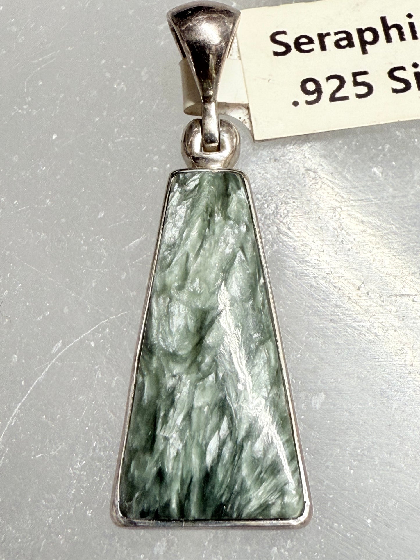 Seraphinite Sterling Silver Pendant – beautiful green crystal jewelry known for healing, spiritual awakening, and angelic energy.