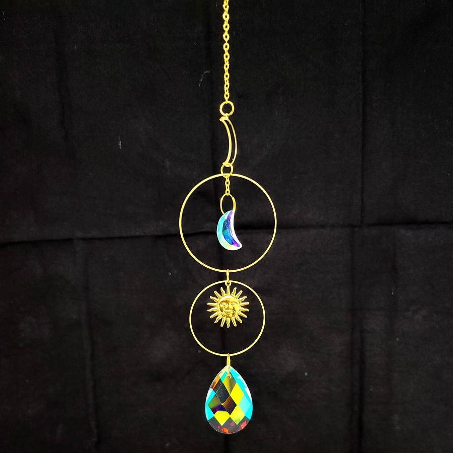 Hanging Colored Crystal Sun & Moon Suncatcher (14"L)