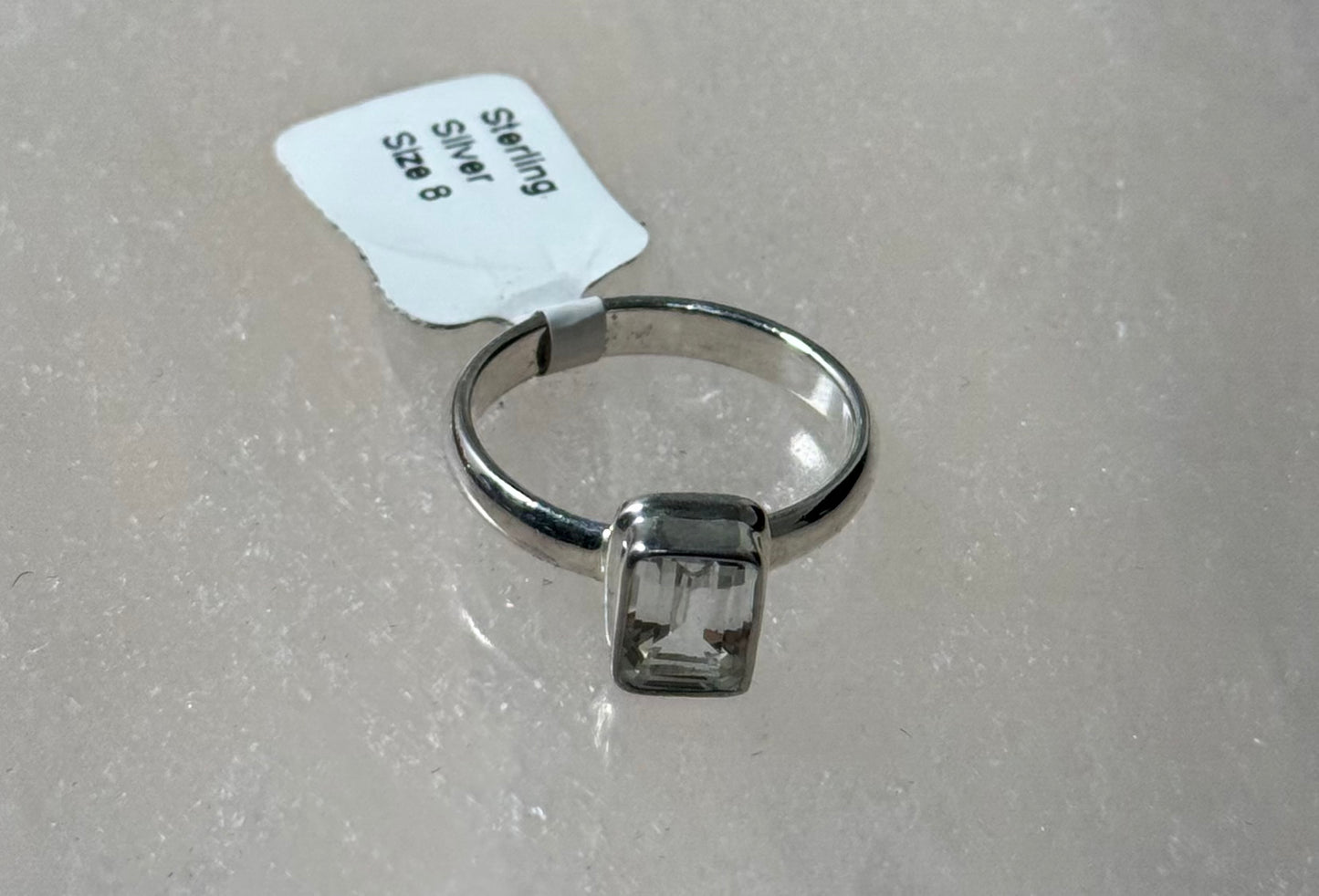 White Topaz Faceted Sterling Silver Crystal Ring Size 8 – sparkling faceted white topaz set in sterling silver, perfect for elegant and radiant jewelry.