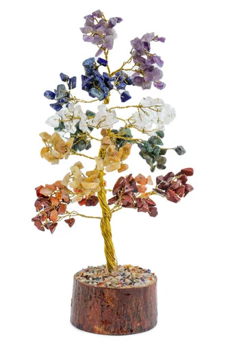 9" Crystal Gem Tree with 300 Chakra Stone Chips on Wood Base