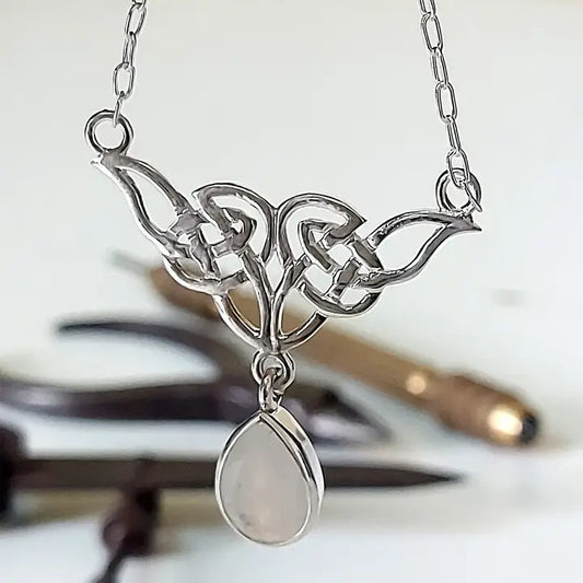 Celtic Moon - Rainbow Moonstone Sterling Silver Necklace