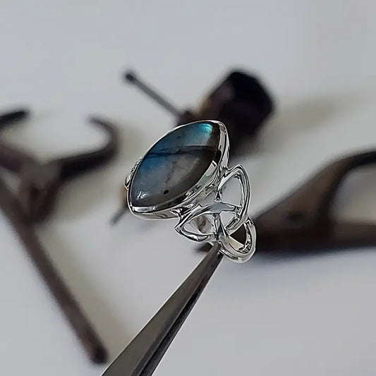 Labradorite Celtic Infinity Triquetra Sterling Silver Ring Size 7